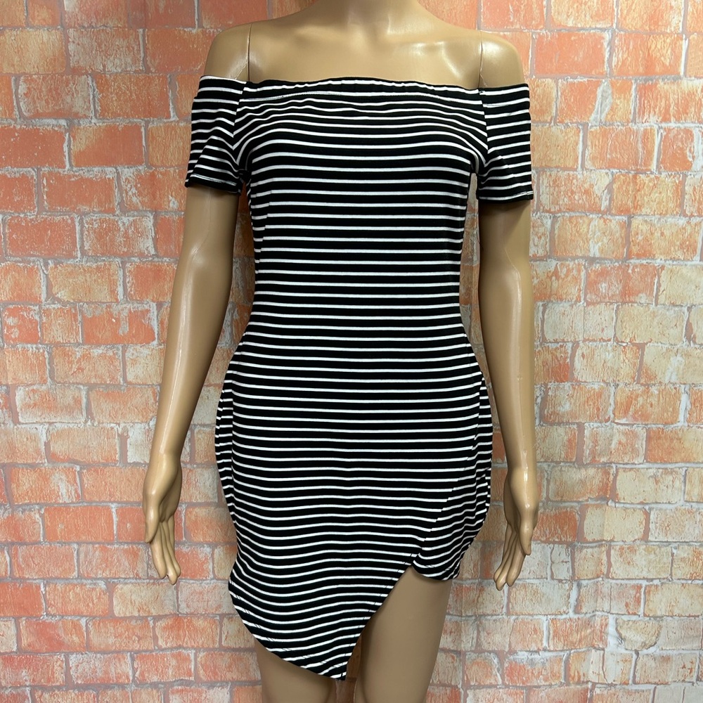 Windsor Striped Bodycon Mini Dress Asymmetrical Hem